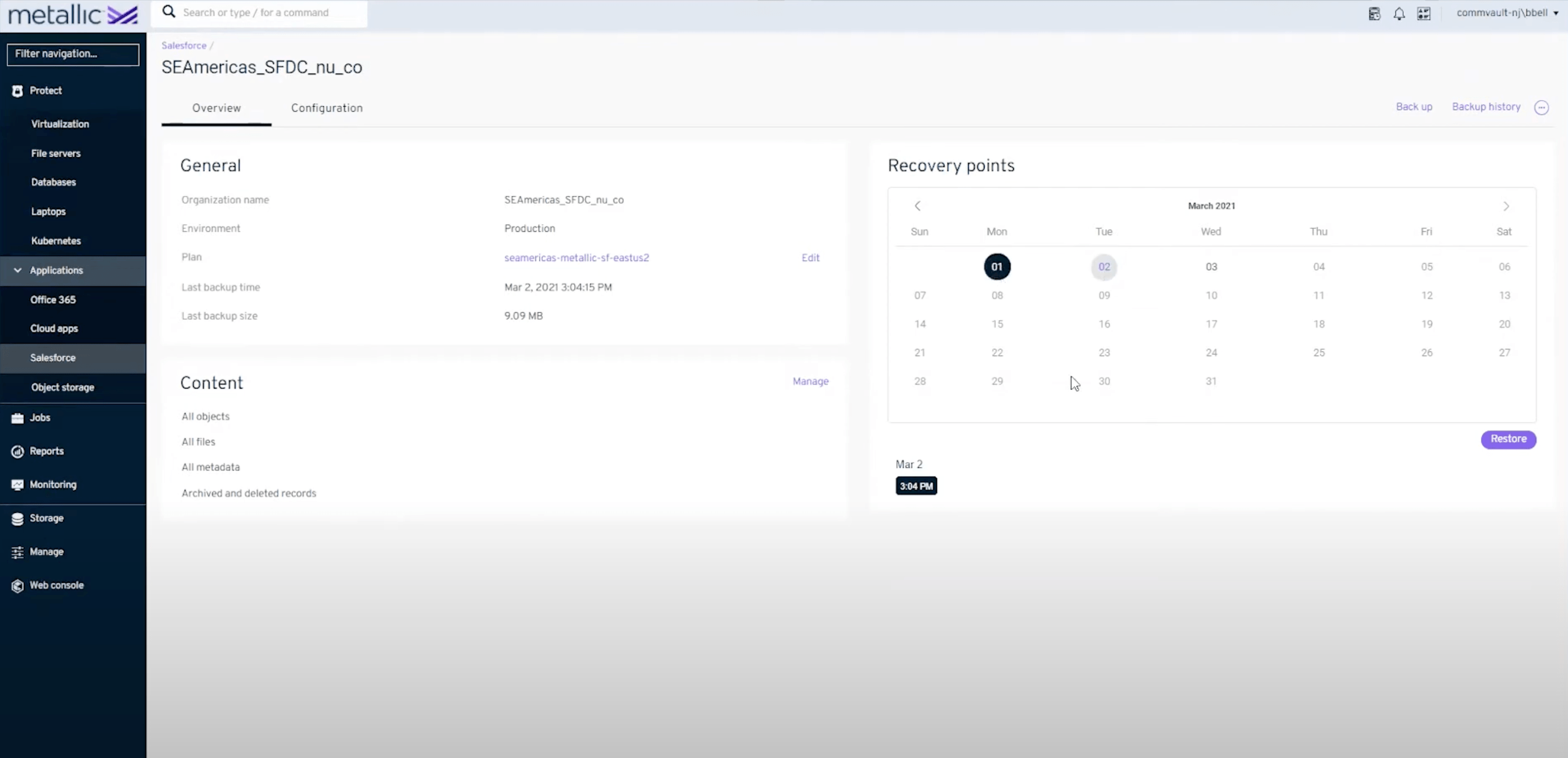 Commvault Metallic backup tool