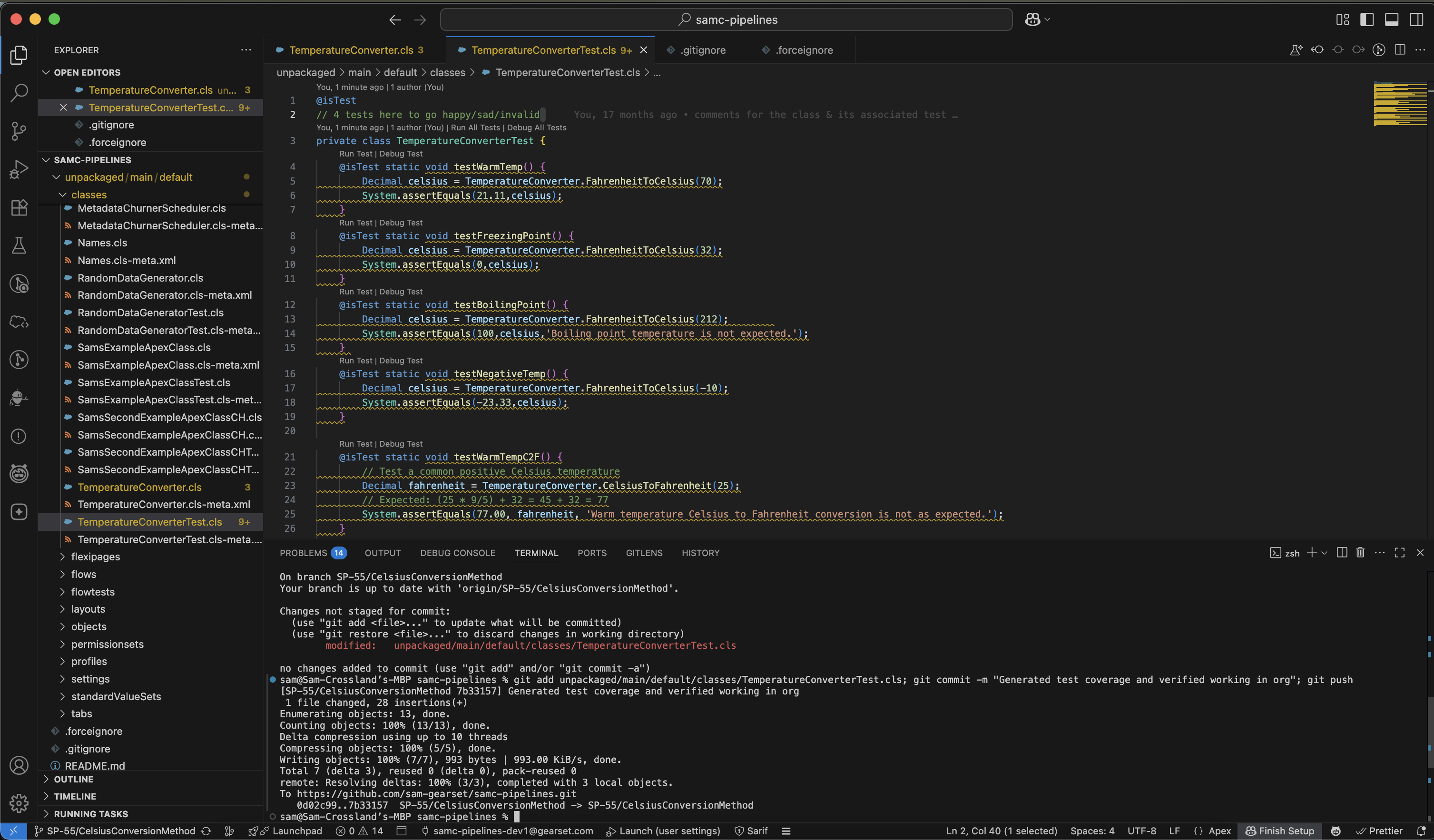 Commit tests in one line