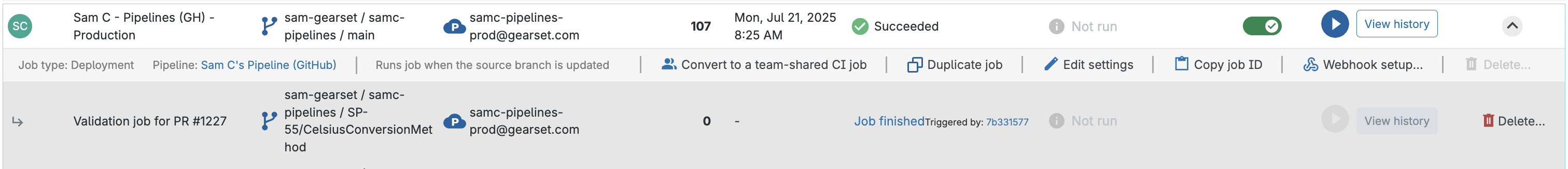 Main CI job validation