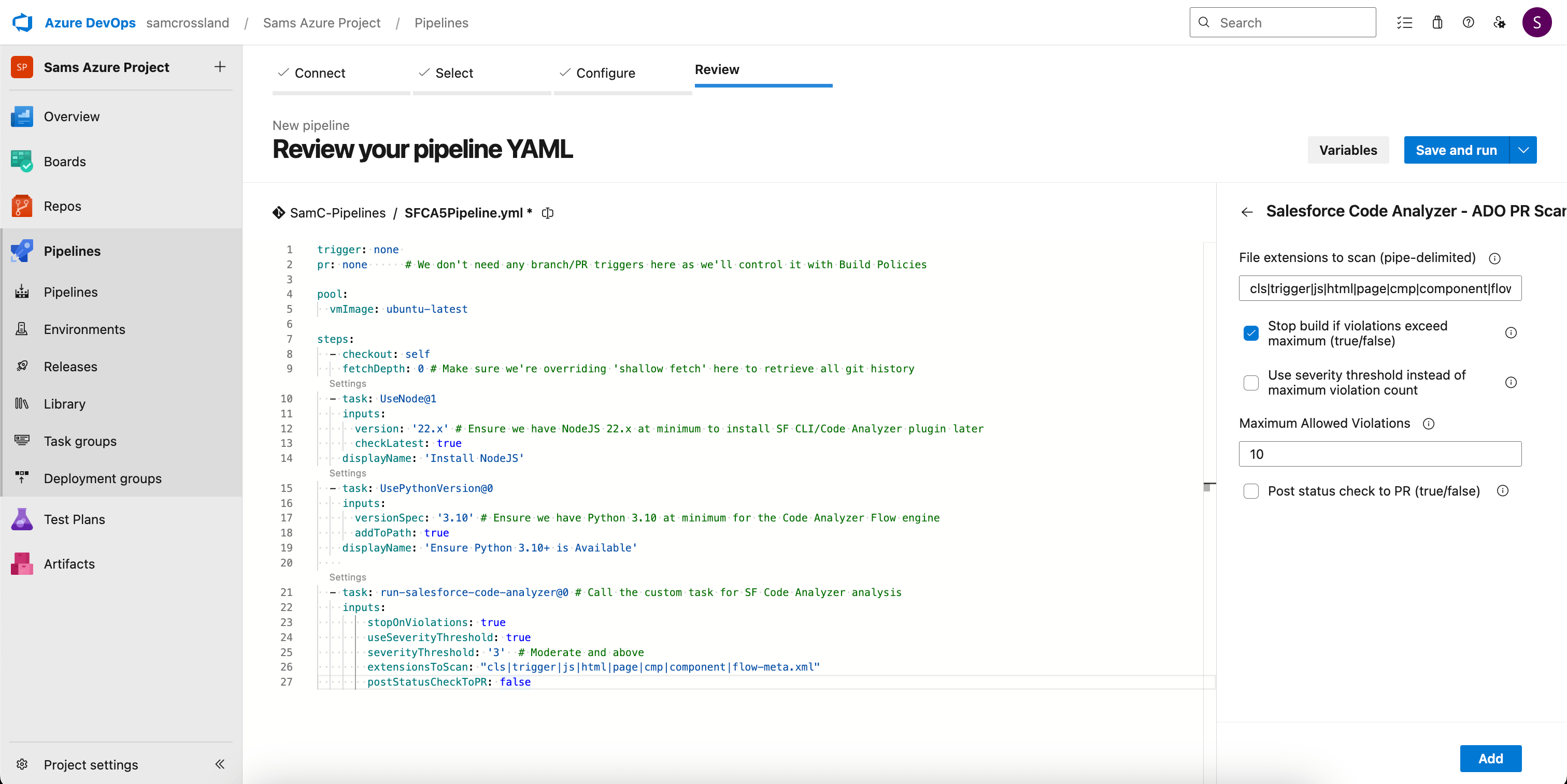 Review your pipeline YAML